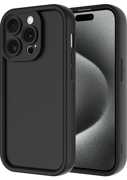 Alan Tech iPhone 15 Pro Uyumlu Alt Kılıf Kamera Korumalı Zore Ananas Kapak-Siyah