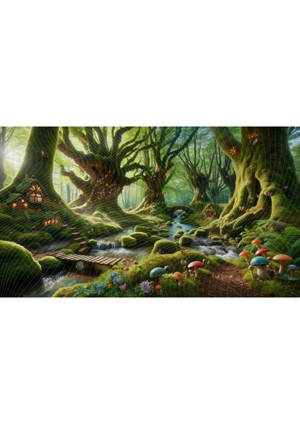 Masalsı Orman Evi Temalı 200X150CM Duvar Örtüsü Arkaplan Fon - Doğa ve Büyülü Atmosfer