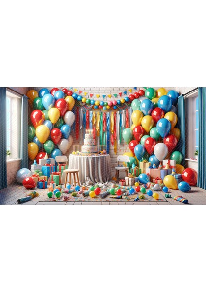 Renkli Balonlar ve Hediye Kutuları ile Parti Temalı Duvar Örtüsü - 200X150CM Arkaplan - Fon - Duvar Örtüsü