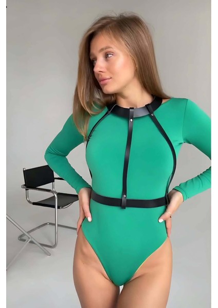 Mulvxjrt JRT02 Elbise Üzeri Boyundan ve Belden Bağlamalı Deri Korse Kemer - 653 (Mulvix)