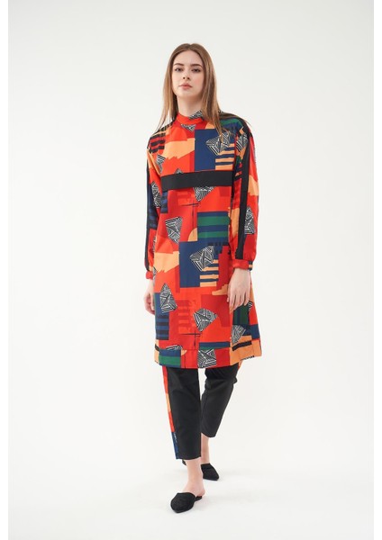 Soa Desenli Tesettür Mayo Siyah Uzun