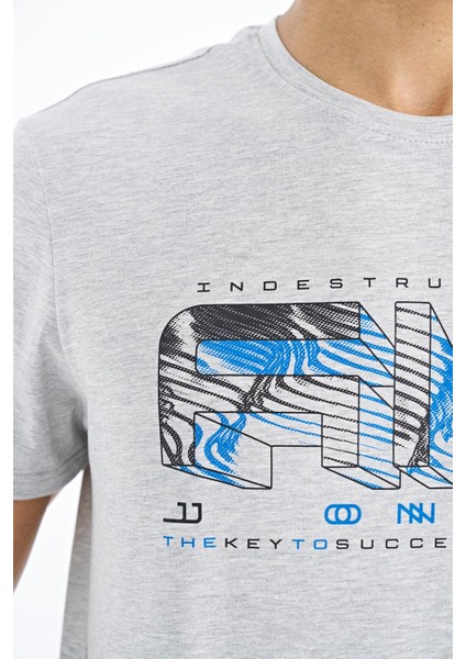 Oscar Gri Melanj Standart Kalıp Erkek T-Shirt - 88226