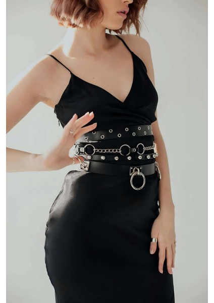 Mulvxjrt JRT02 Halka ve Zincir Detaylı Şık Deri Kemer - 825 (Mulvix)