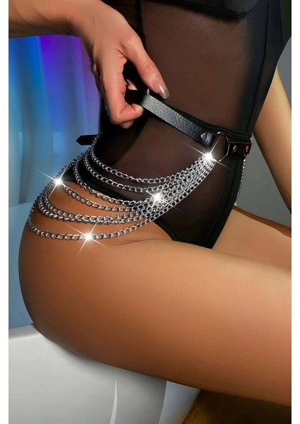 Mulvxjrt JRT02 Zincirli Siyah Deri Bel Kemer Harness - 391 (Mulvix)