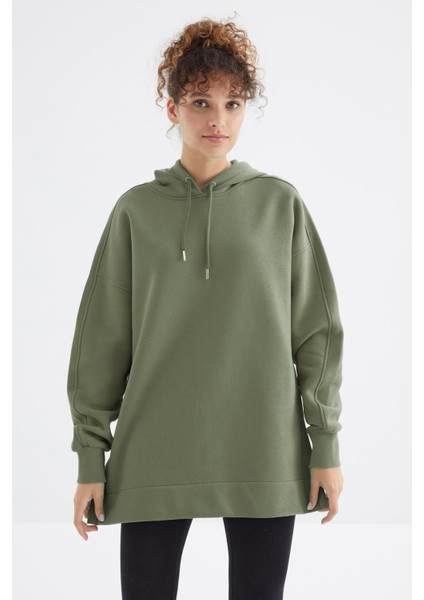 Çağla Reglan Kol Basic Kapüşonlu Oversize Sweatshirt Tunik - 97242 modelleri