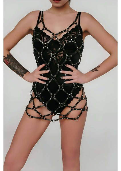 Mulvxjrt JRT02 Deri Harness Elbise, Şık Deri Elbise - 1255 (Mulvix)