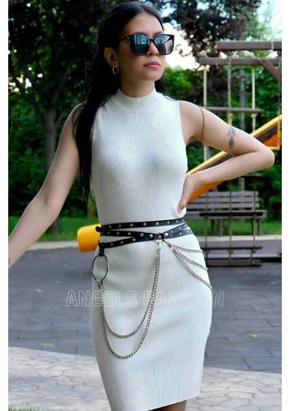 Mulvxjrt JRT02 Zincir Detaylı Bele Domalı Şık Deri Kemer - 731 (Mulvix)