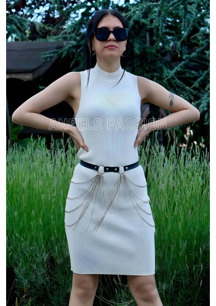 Mulvxjrt JRT02 Zincirli Ayarlanabilir Şık Deri Kemer, Zincirli Elbise Kemeri - 729 (Mulvix)