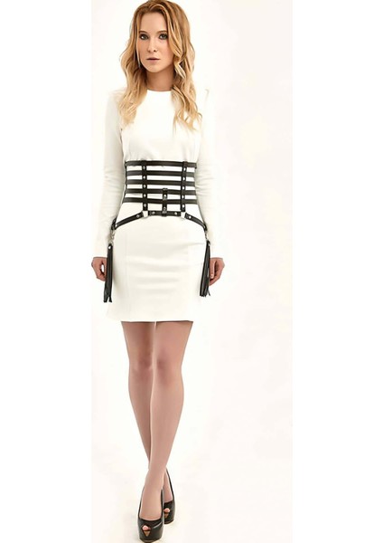 Mulvxjrt JRT02 Yanları Püsküllü Şık Deri Harness Korse - 408 (Mulvix)