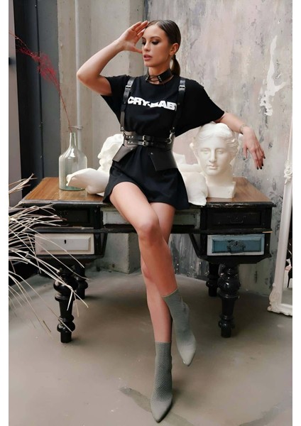 Mulvxjrt JRT02 Elbise ve T-Shirt Üzeri Deri Şık Kemer ve Choker Takım - 622 (Mulvix)