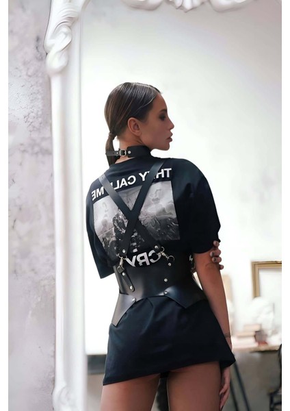 Mulvxjrt JRT02 Elbise ve T-Shirt Üzeri Deri Şık Kemer ve Choker Takım - 622 (Mulvix)