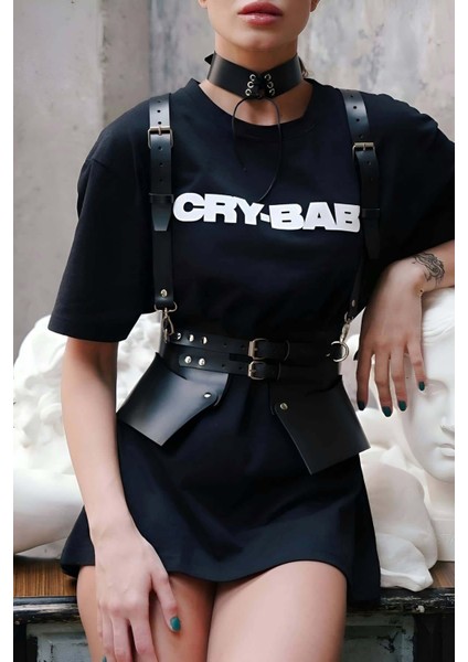 Mulvxjrt JRT02 Elbise ve T-Shirt Üzeri Deri Şık Kemer ve Choker Takım - 622 (Mulvix)