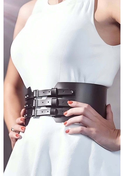 Mulvxjrt JRT02 Önde 3 Toka Detaylı Şık Deri Kemer - 618 (Mulvix)