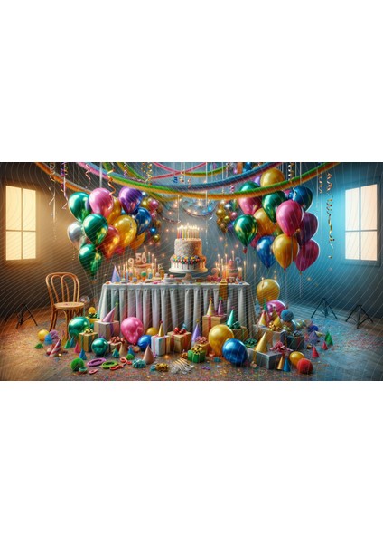 Renkli Balonlar ve Parti Süslemeleriyle Doğum Günü Kutlama Temalı Arkaplan, 200X150CM Fon, Duvar Örtüsü