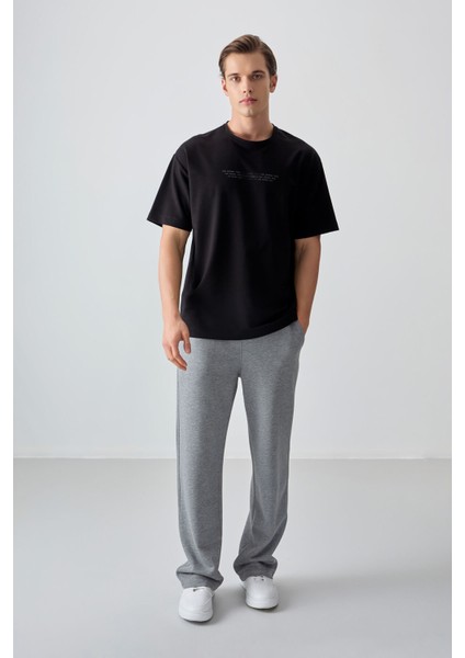 Siyah Pamuklu Kalın Yumuşak Dokulu Oversize Fit Baskılı Erkek T-Shirt - 88374 fiyatları