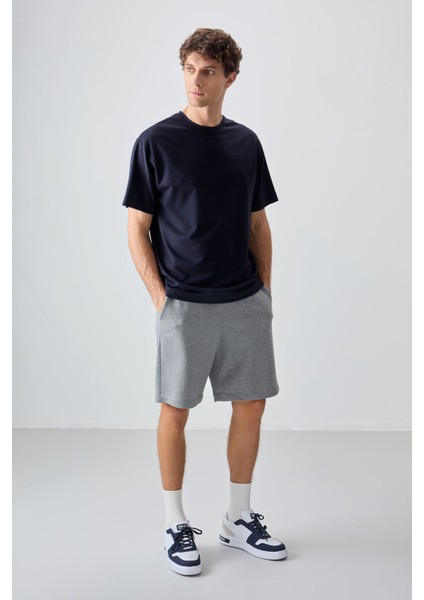 Lacivert Pamuklu Kalın Yumuşak Dokulu Oversize Fit Basic Erkek T-Shirt - 88378