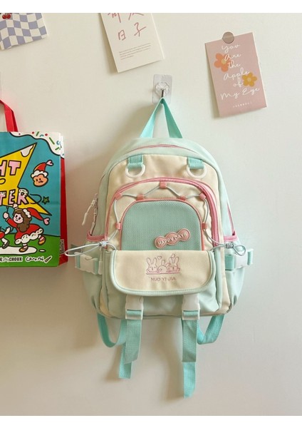 Kore Tarzı Niş Kontrast Renk Sevimli Sırt Çantası Kadınlar Için Yeni Öğrenci Büyük Kapasiteli Rahat Sırt Çantası Hafif Seyahat Çift Sırt Çantası (Yurt Dışından)
