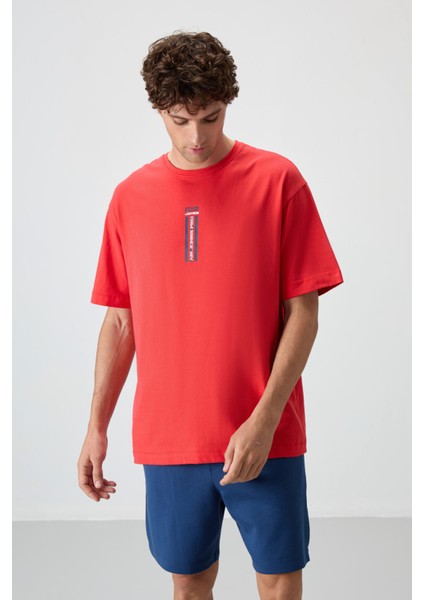 Fiesta %100 Pamuk Kalın Yumuşak Dokulu Oversize Fit Baskılı Erkek T-Shirt - 88360