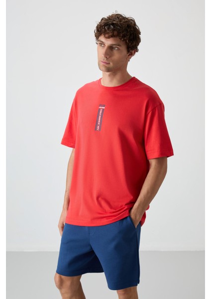 Fiesta %100 Pamuk Kalın Yumuşak Dokulu Oversize Fit Baskılı Erkek T-Shirt - 88360