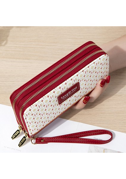 Yeni Stil Kadın Uzun Çok Yönlü Çift Fermuarlı Kore Versiyonu Öğrenci Mektubu Büyük Kapasiteli Cep Telefonu Çantası El Çantası Yumuşak Bozuk Para Cüzdanı (Yurt Dışından)