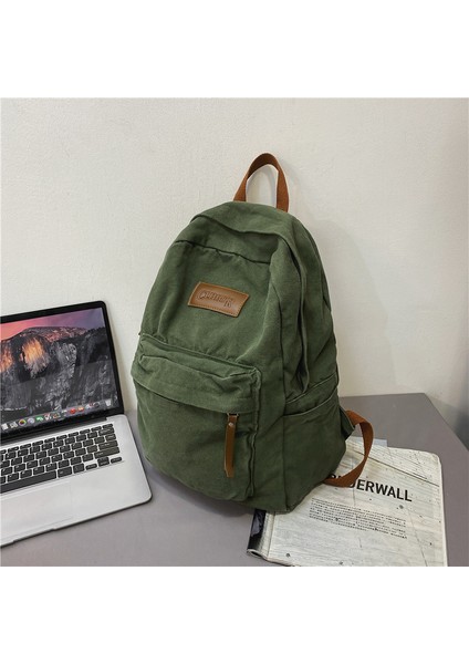 Yıkanmış Tuval Okul Çantası Kadın Kolej Lise Ortaokul Ins Japon Basit Büyük Kapasiteli Seyahat Sırt Çantası Erkek (Yurt Dışından)