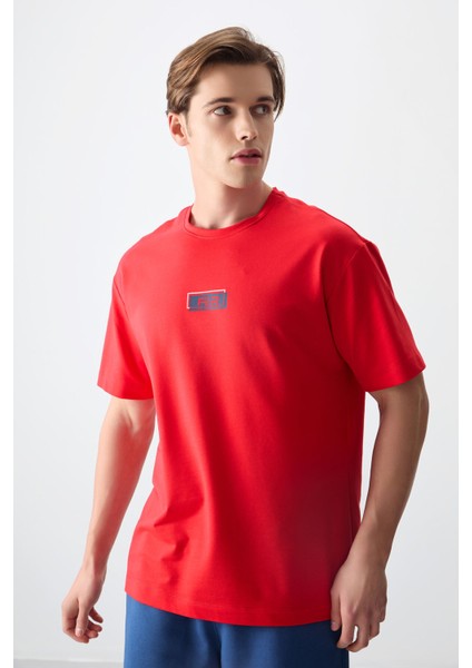 Fiesta Pamuklu Kalın Yumuşak Dokulu Oversize Fit Baskılı Erkek T-Shirt - 88376