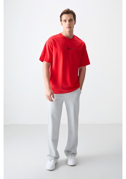 Fiesta Pamuklu Kalın Yumuşak Dokulu Oversize Fit Baskılı Erkek T-Shirt - 88374