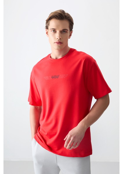 Fiesta Pamuklu Kalın Yumuşak Dokulu Oversize Fit Baskılı Erkek T-Shirt - 88374