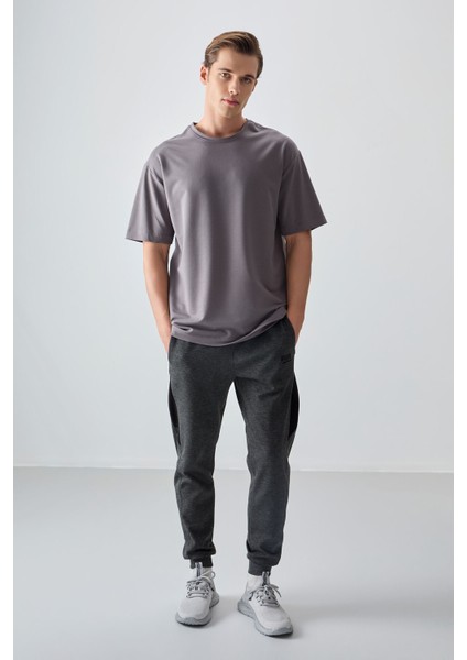 Koyu Gri Pamuklu Kalın Yumuşak Dokulu Oversize Fit Basic Erkek T-Shirt - 88377