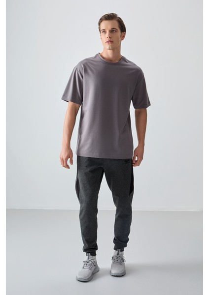 Koyu Gri Pamuklu Kalın Yumuşak Dokulu Oversize Fit Basic Erkek T-Shirt - 88377