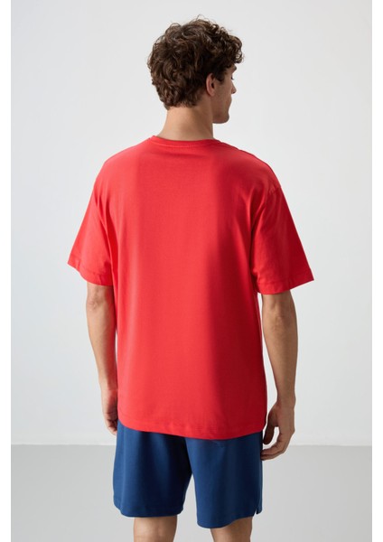 Fiesta %100 Pamuk Kalın Yumuşak Dokulu Oversize Fit Baskılı Erkek T-Shirt - 88360