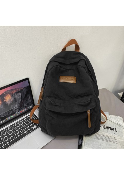 Yıkanmış Tuval Okul Çantası Kadın Kolej Lise Ortaokul Ins Japon Basit Büyük Kapasiteli Seyahat Sırt Çantası Erkek (Yurt Dışından)