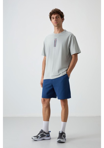 Taş %100 Pamuk Kalın Yumuşak Dokulu Oversize Fit Baskılı Erkek T-Shirt - 88360