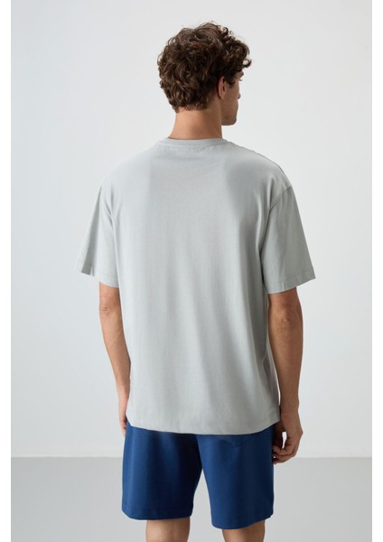 Taş %100 Pamuk Kalın Yumuşak Dokulu Oversize Fit Baskılı Erkek T-Shirt - 88360