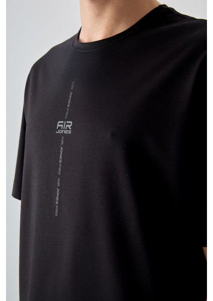 Siyah Pamuklu Kalın Yumuşak Dokulu Oversize Fit Baskılı Erkek T-Shirt - 88373