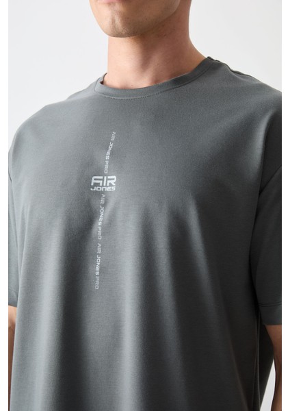 Haki Pamuklu Kalın Yumuşak Dokulu Oversize Fit Baskılı Erkek T-Shirt - 88373