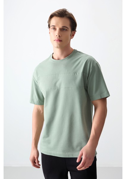 Açık Yeşil Pamuklu Kalın Yumuşak Dokulu Oversize Fit Basic Erkek T-Shirt - 88378 fiyatları