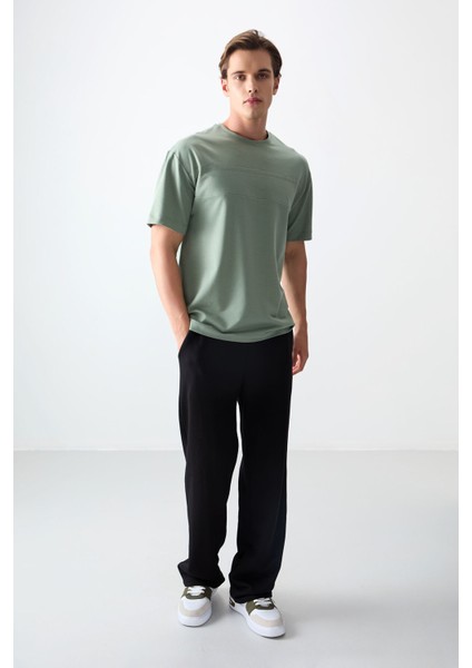 Açık Yeşil Pamuklu Kalın Yumuşak Dokulu Oversize Fit Basic Erkek T-Shirt - 88378 modelleri