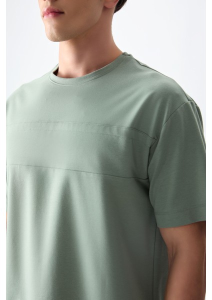 Açık Yeşil Pamuklu Kalın Yumuşak Dokulu Oversize Fit Basic Erkek T-Shirt - 88378 fırsatları