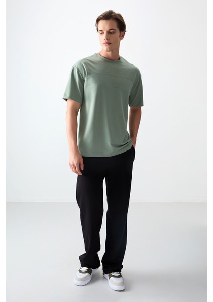 Açık Yeşil Pamuklu Kalın Yumuşak Dokulu Oversize Fit Basic Erkek T-Shirt - 88378 indirimleri