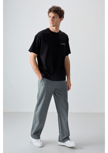 Siyah Pamuklu Kalın Yumuşak Dokulu Oversize Fit Baskılı Erkek T-Shirt - 88375