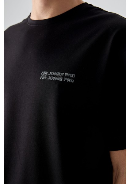 Siyah Pamuklu Kalın Yumuşak Dokulu Oversize Fit Baskılı Erkek T-Shirt - 88375