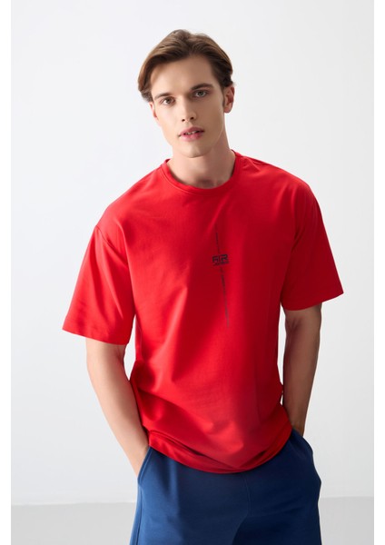 Fiesta Pamuklu Kalın Yumuşak Dokulu Oversize Fit Baskılı Erkek T-Shirt - 88373