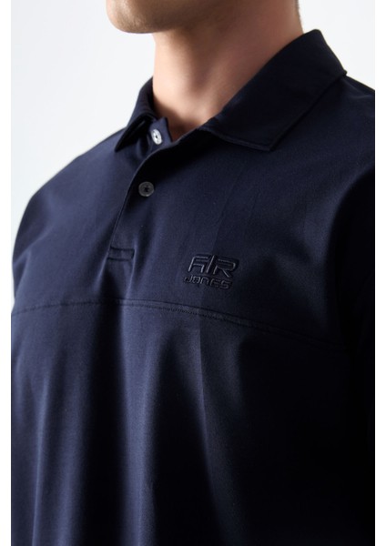Lacivert Pamuklu Kalın Yumuşak Dokulu Polo Yaka Oversize Fit Basic Erkek T- Shirt - 88382