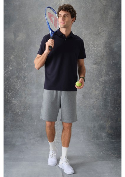 Lacivert Pamuklu Kalın Yumuşak Dokulu Polo Yaka Oversize Fit Basic Erkek T- Shirt - 88382