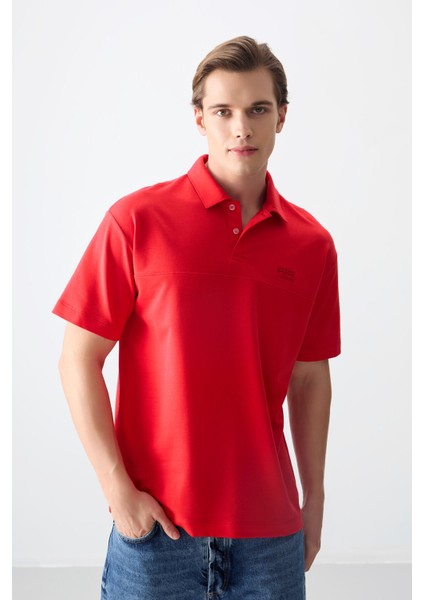 Fiesta Pamuklu Kalın Yumuşak Dokulu Polo Yaka Oversize Fit Basic Erkek T- Shirt - 88382