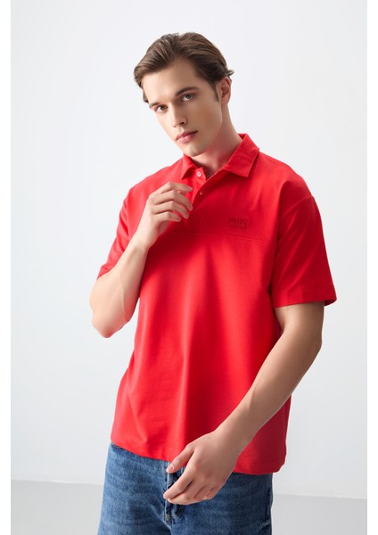 Fiesta Pamuklu Kalın Yumuşak Dokulu Polo Yaka Oversize Fit Basic Erkek T- Shirt - 88382