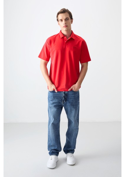 Fiesta Pamuklu Kalın Yumuşak Dokulu Polo Yaka Oversize Fit Basic Erkek T- Shirt - 88382