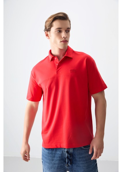 Fiesta Pamuklu Kalın Yumuşak Dokulu Polo Yaka Oversize Fit Basic Erkek T- Shirt - 88382
