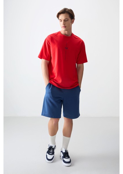 Fiesta Pamuklu Kalın Yumuşak Dokulu Oversize Fit Baskılı Erkek T-Shirt - 88373